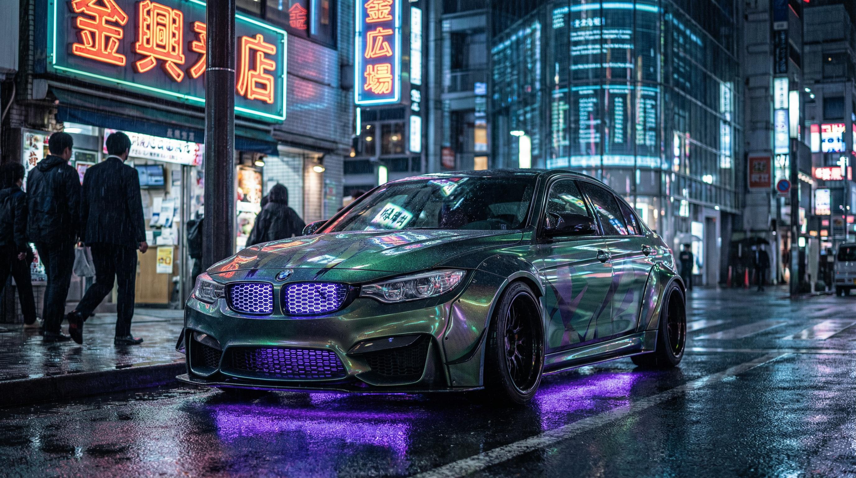 麻豆传媒绿色改装轿车夜景灯光视频